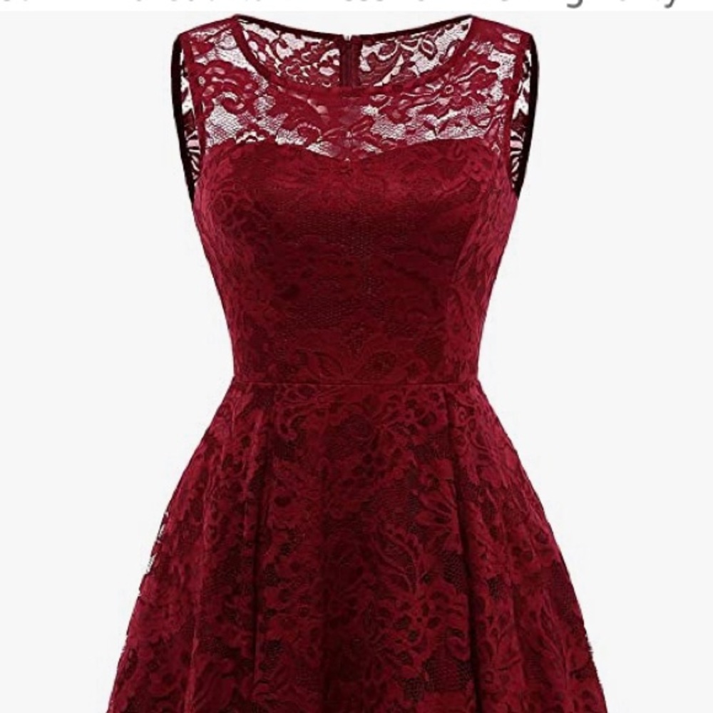 Maudress Dress in deep crimson with Soft lace overlay